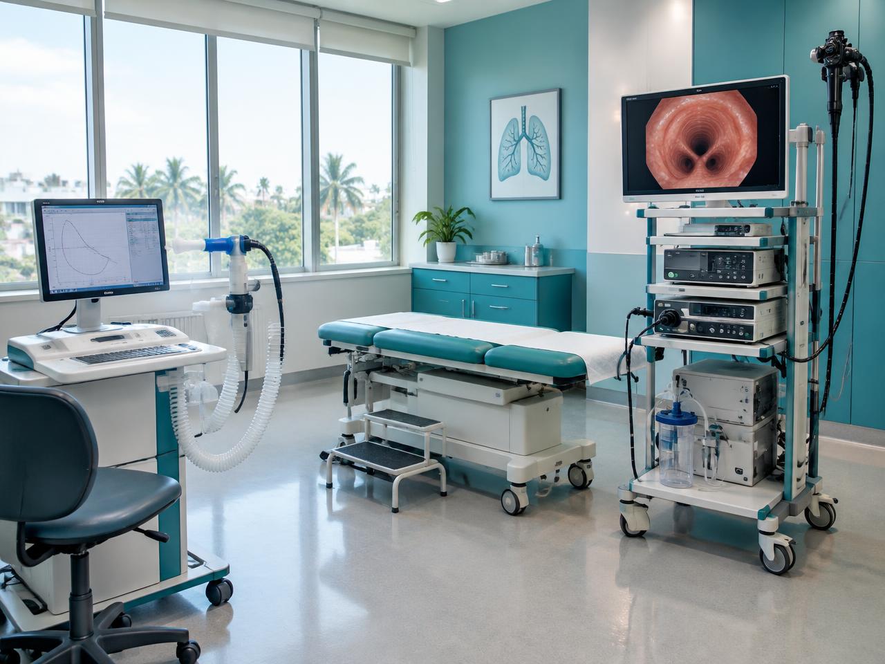 Pulmonary function and bronchoscopy equipment in the lung care facility